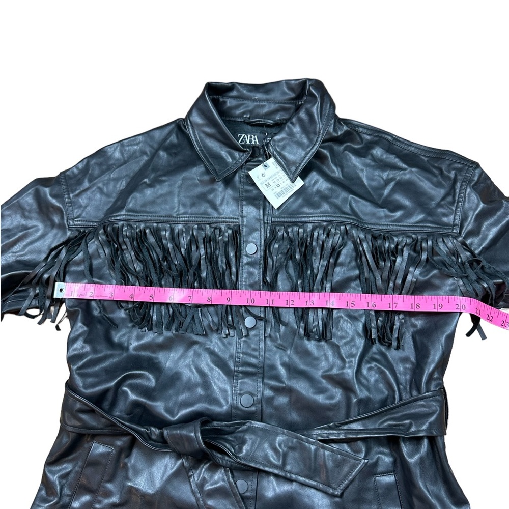 ZARA: NWT Black Faux Leather Fringe Jacket - Size Medium - Picture 8 of 16